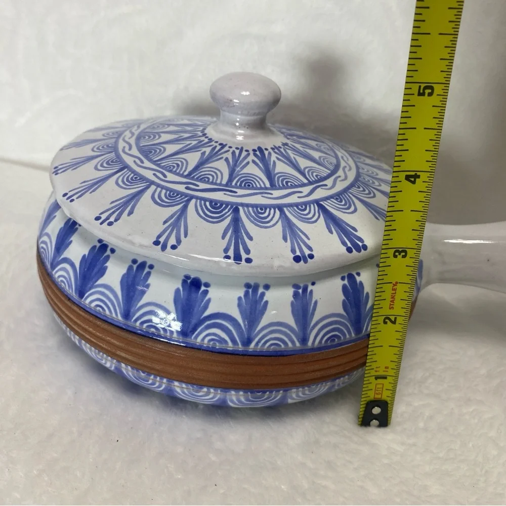 TLAL MICH COLIN Mexican Pottery Hand Painted Cobalt Blue White Bean Bowl‎ w/Lid